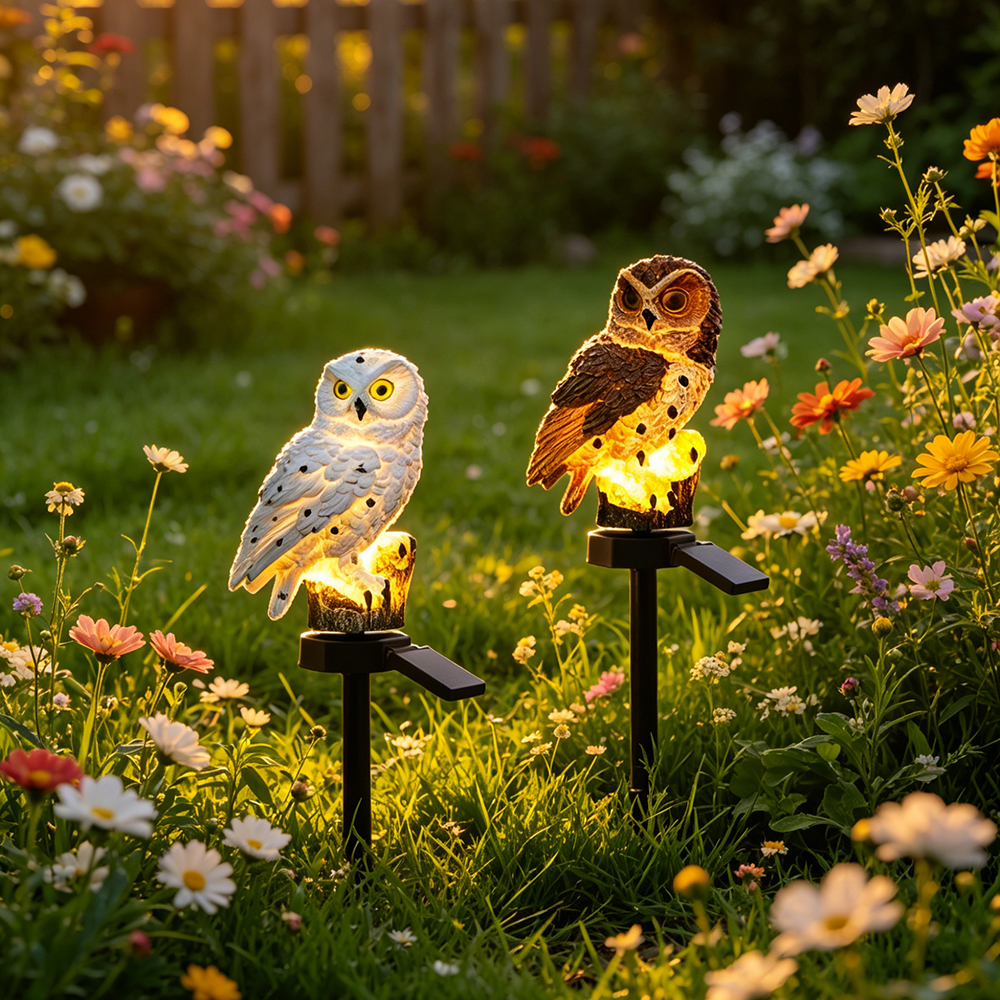 Zinc Outdoor Lighting - Owl Solar Light, Resin Owl Ground