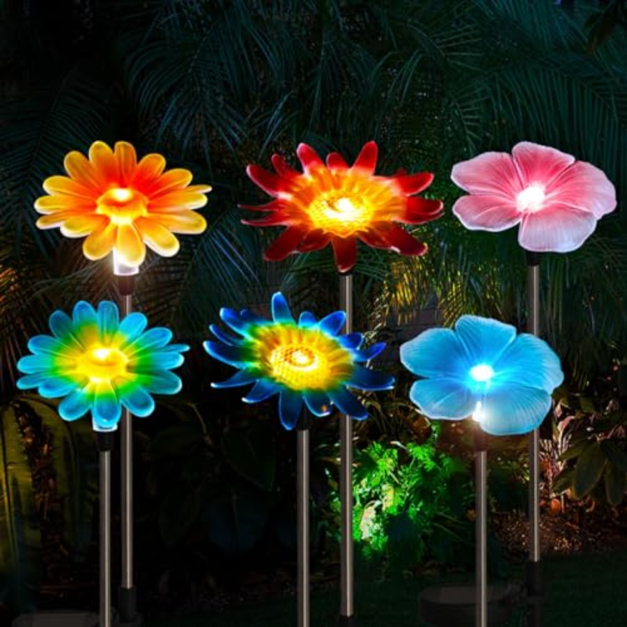 Outdoor Lighting Yard Stakes - 6 Pack Solar Garden Lights Outdoor