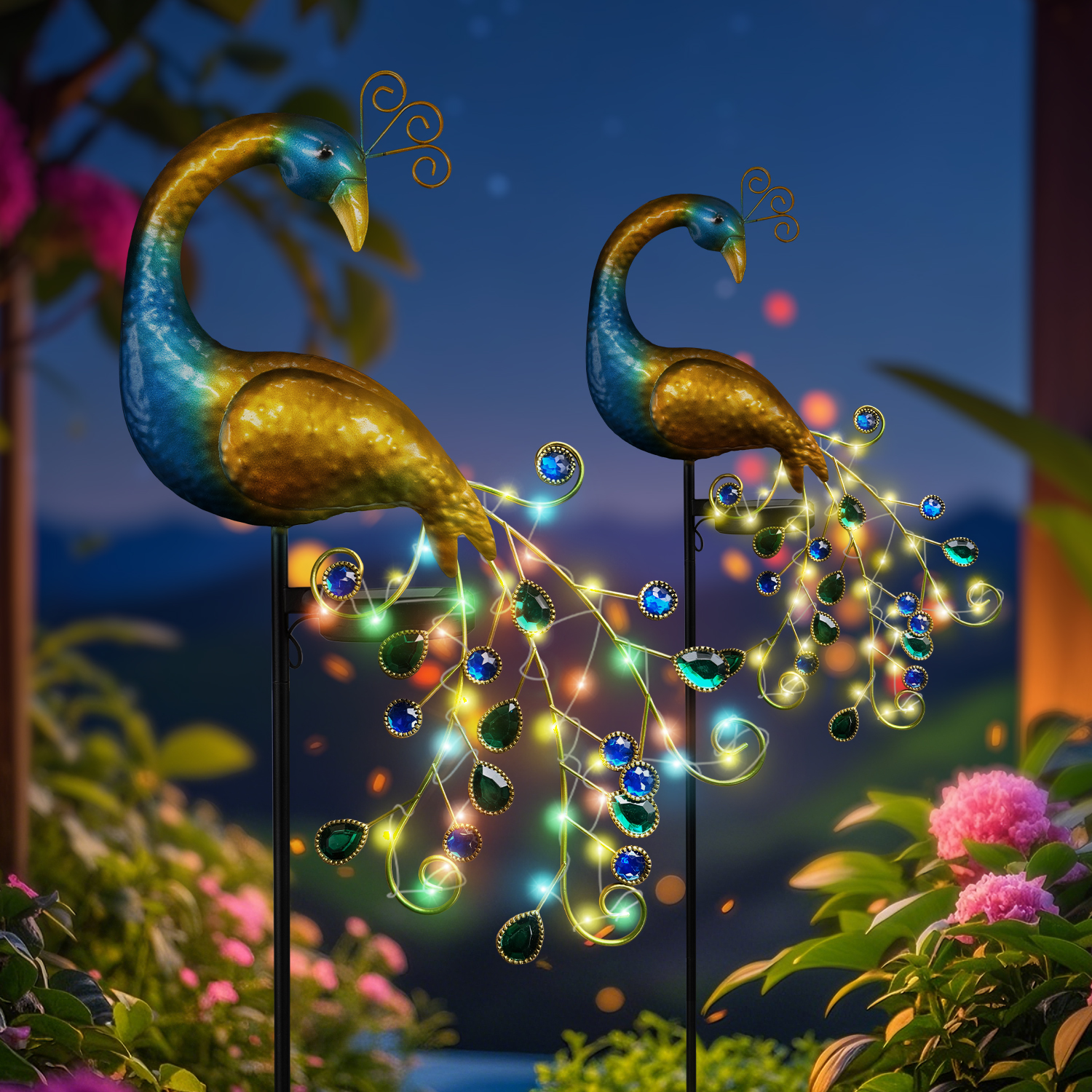 Outdoor Lighting Yard Stakes - Solar Peacock Stake Light - Elegant