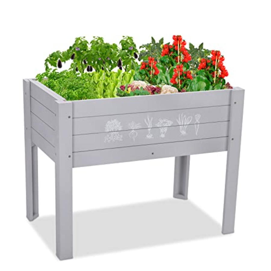 Outdoor Lighting Box - Light Blue Wooden Elevated Raised Garden