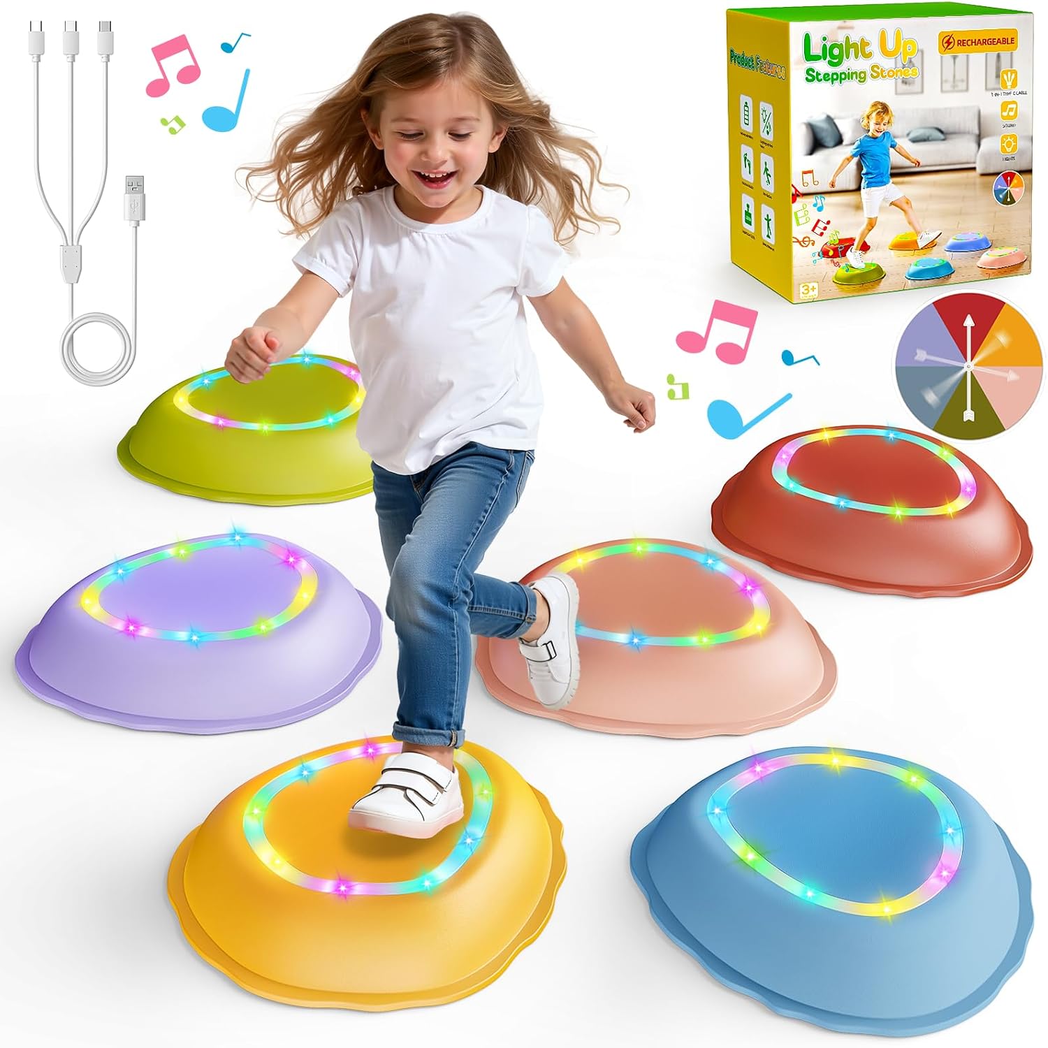 Outdoor Lighting For Steps - 6-Pack Rechargeable Stepping Stones, Non-Slip Sensory