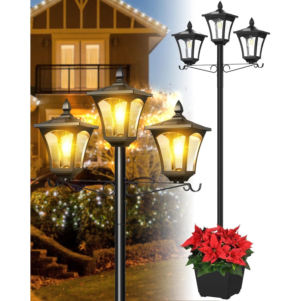 Outdoor Lighting Driveway - 3-Head Solar Lamp Post Light, 77