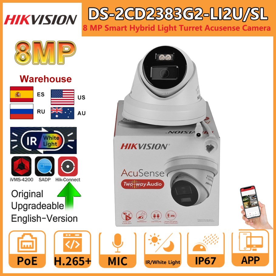 Outdoor Lighting No Electricity - Hikvision 8MP IP Camera DS-2CD2383G2-LI2U/SL Smart