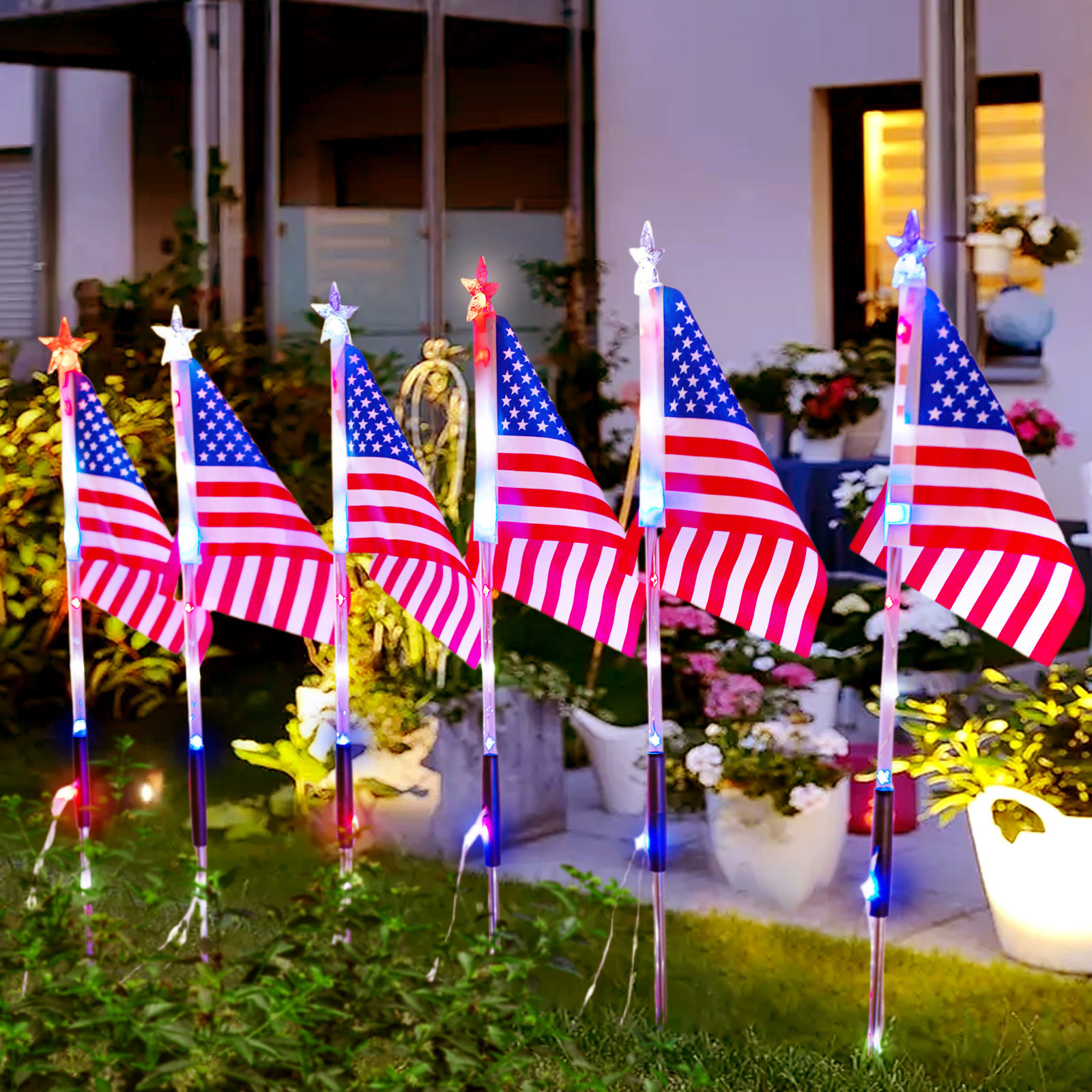 Solar Led American Flag Stake  - огляд і ціна Outdoor Lighting Yard Stakes