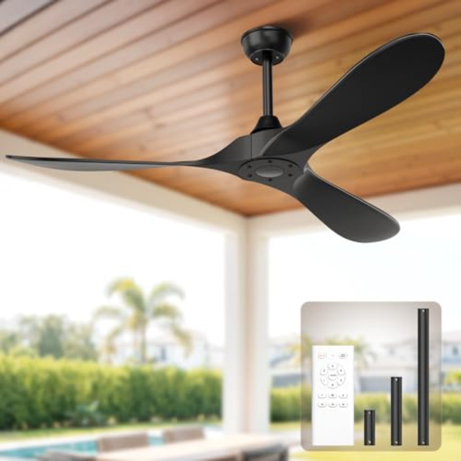 Black Outdoor Ceiling Fan, 52  - огляд і ціна Outdoor Lighting Remote Control