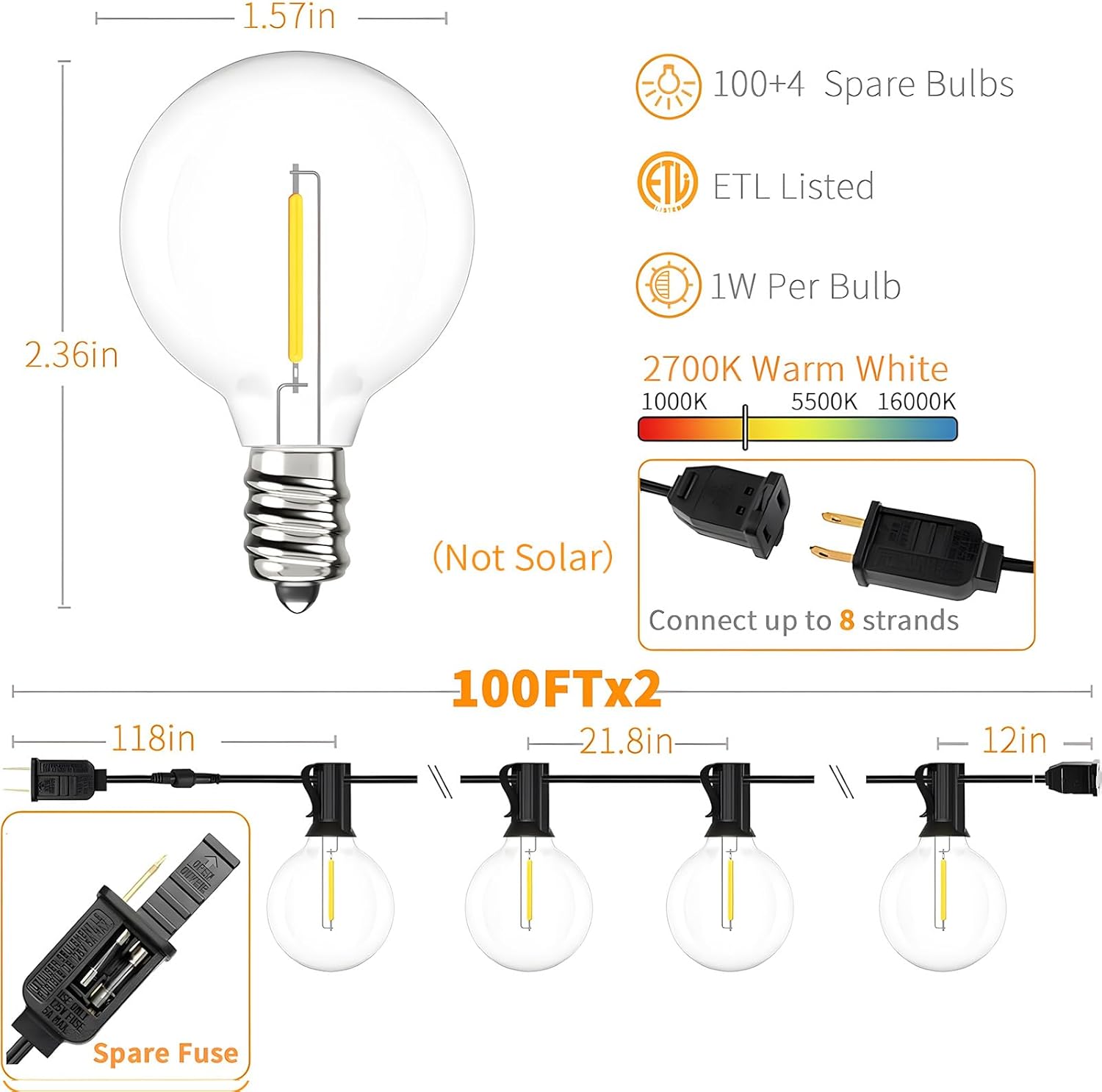 200FT Outdoor String Lights wi - огляд і ціна String Light Bistro