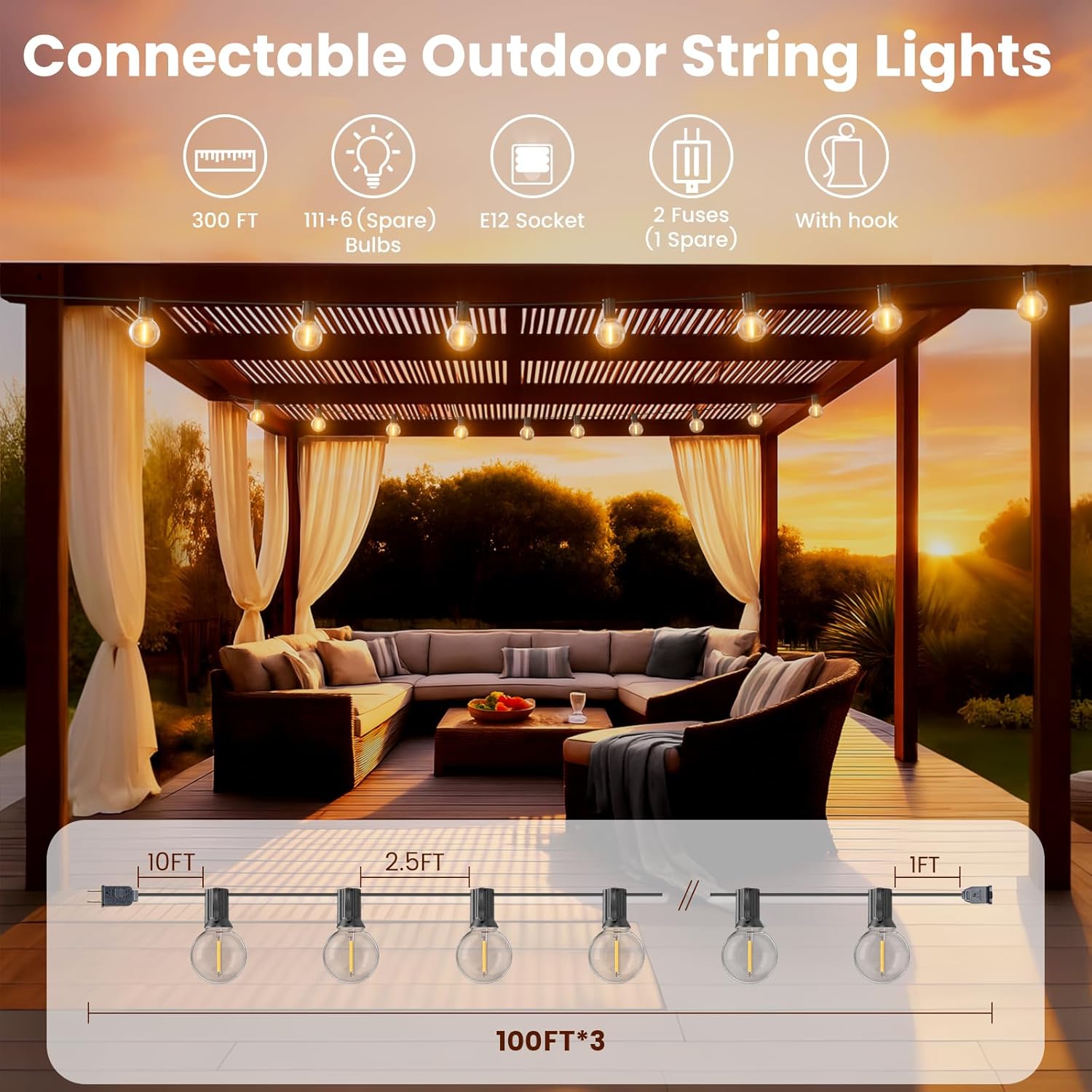 300FT Outdoor String Lights, G - огляд і ціна String Light Bistro