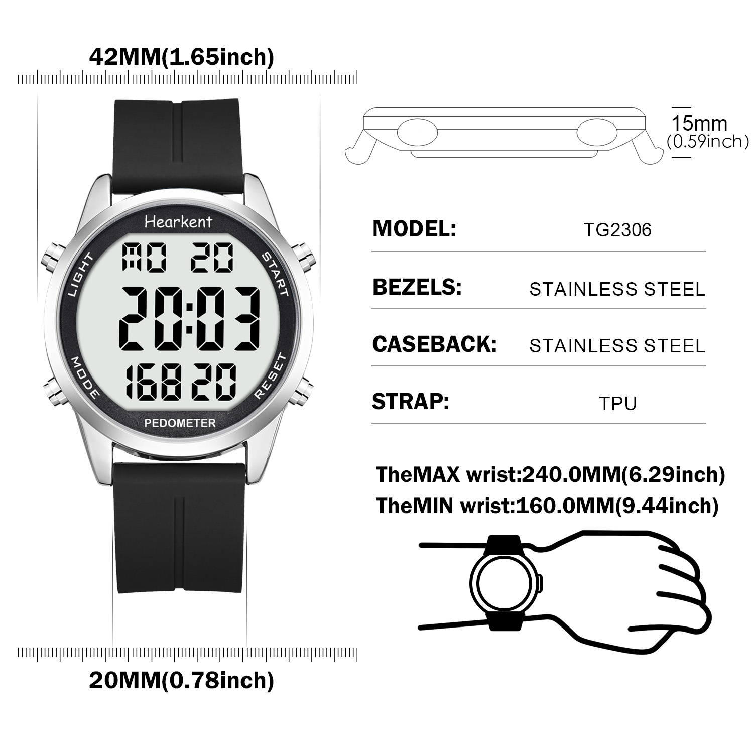 Hearkent Pedometer Watch Men/W - огляд і ціна Outdoor Lighting For Steps