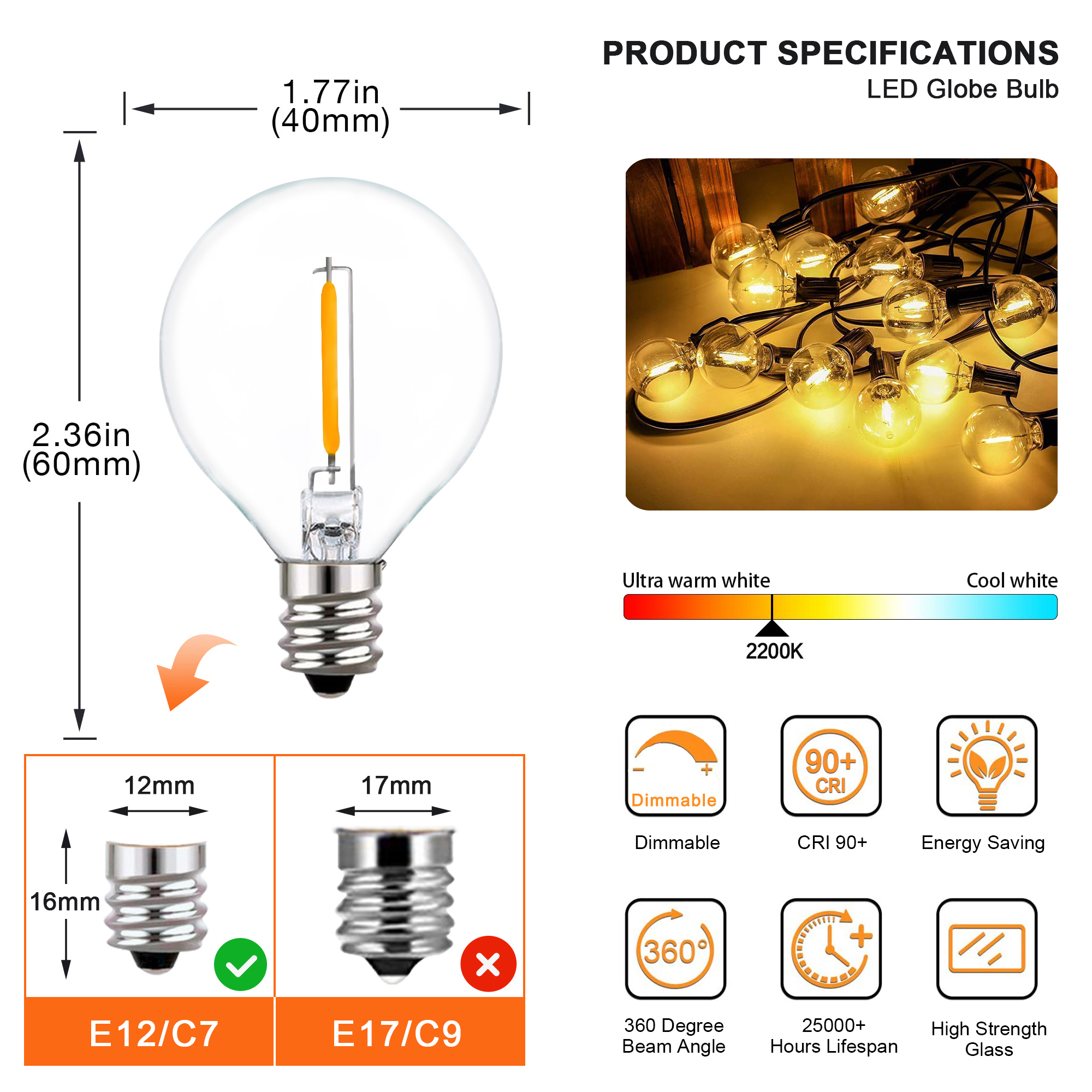 25FT 50FT G40 Fairy String Lig - огляд і ціна Outdoor Lighting Socket