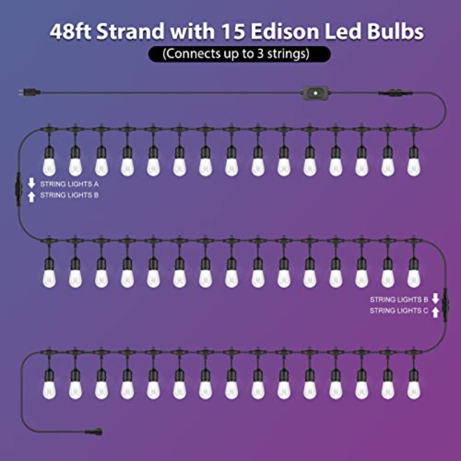 144Ft 3x48ft Multicolor Outdoo - огляд і ціна String Light Bistro