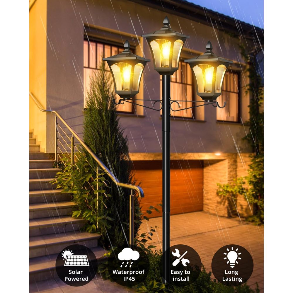 3-Head Solar Lamp Post Light,  - огляд і ціна Outdoor Lighting Driveway
